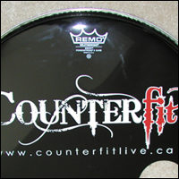 CouterFit Rock band logo on drum skin. Vinyl used: White and red.