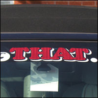 SeeTHAT.ca logo on car windshield. Vinyl used: White, black and red 911 reflective.