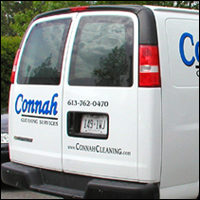 Logo, phone number and domain name on the side (and rear) of van. Vinyl used: Black and reflective blue.